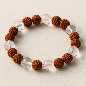 Rudraksha & Clear Quartz Crystal Combo Bracelet – Divine Protection, Clarity & Energy Balancing